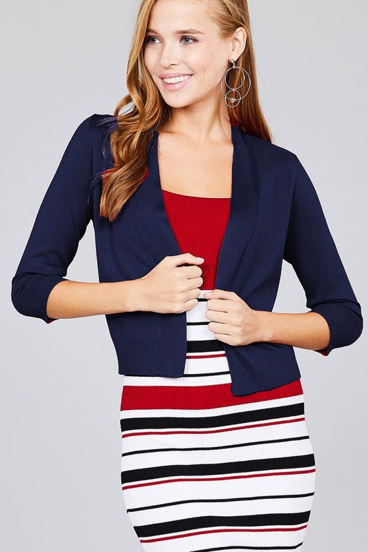 3/4 Sleeve Open Front Crop Cardigan