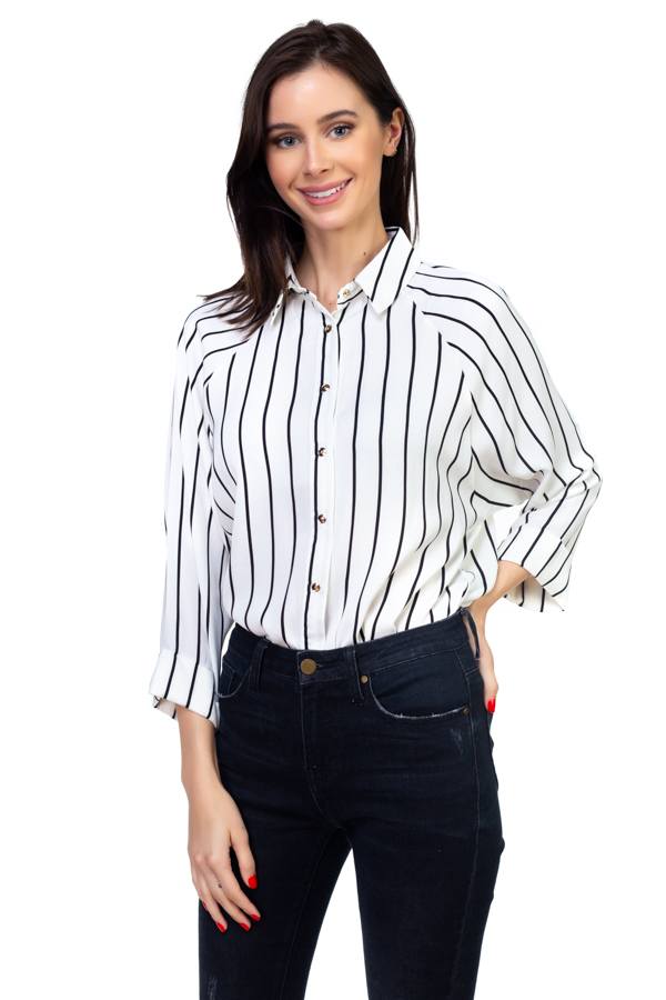 Stripe Snap Button Down Shirt