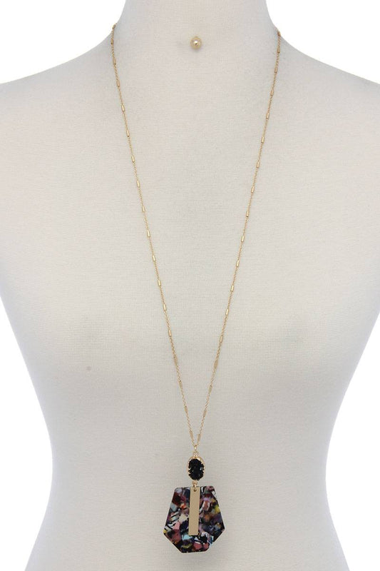 Druzy Stone Metal Bar Acetate Pendant Necklace