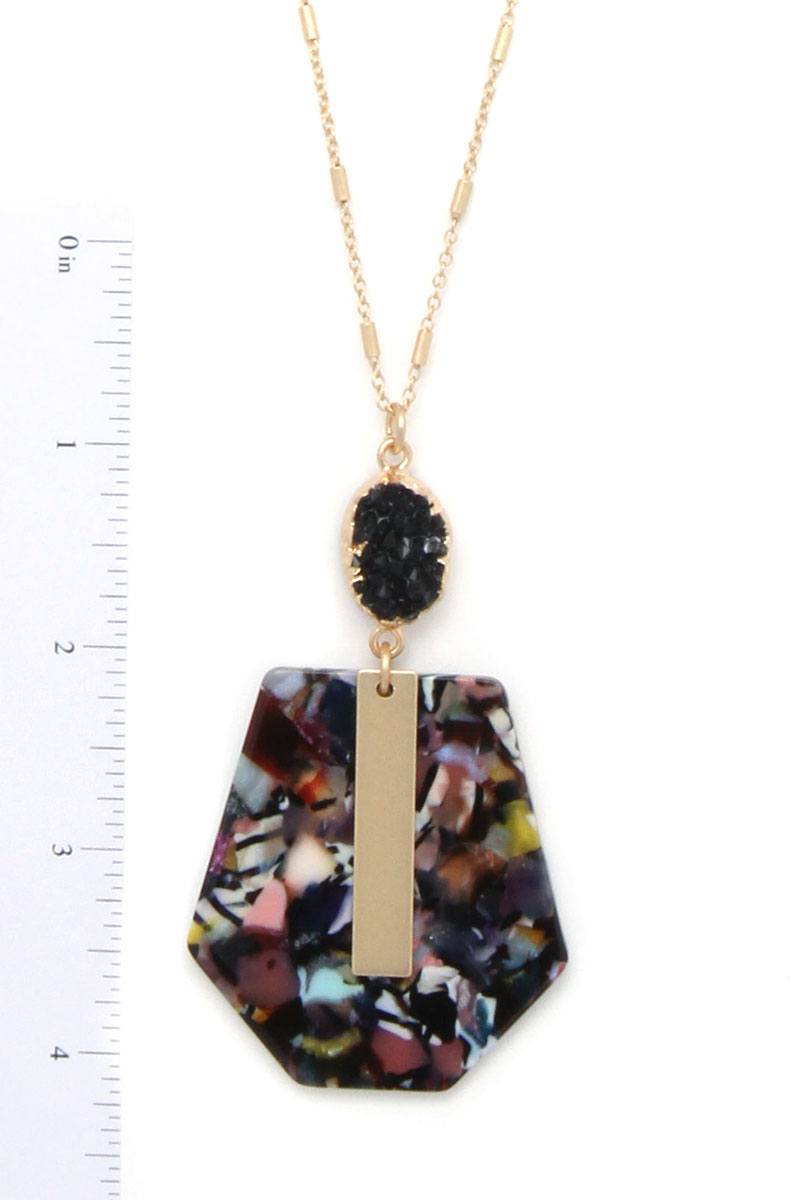 Druzy Stone Metal Bar Acetate Pendant Necklace