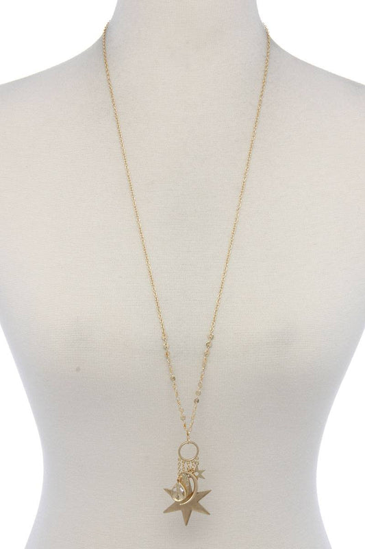 Moon Star Charm Dangle Pendant Necklace