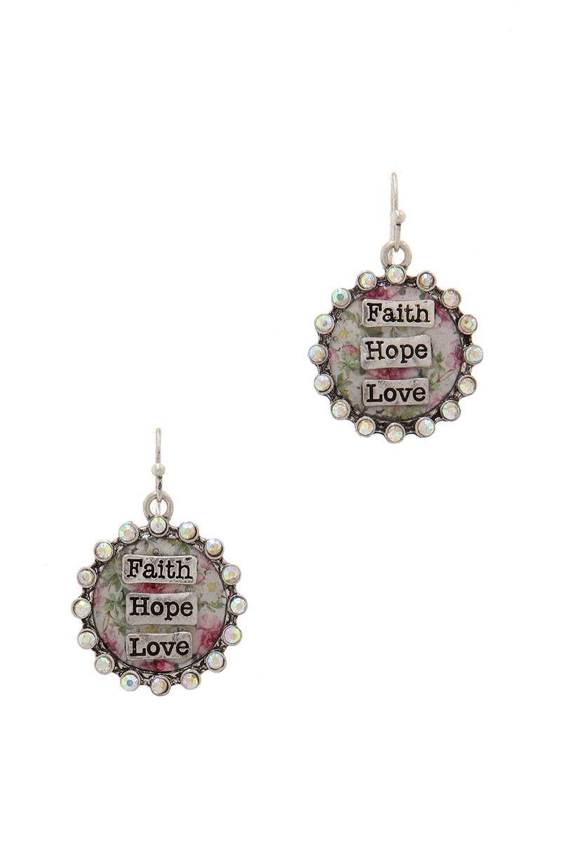 "faith Hope Love" Rhinestone Circle Drop Earring