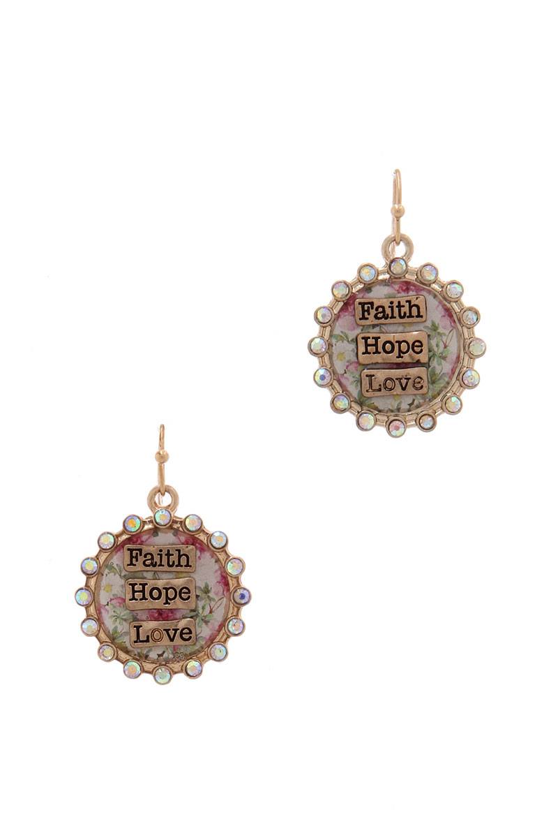 "faith Hope Love" Rhinestone Circle Drop Earring