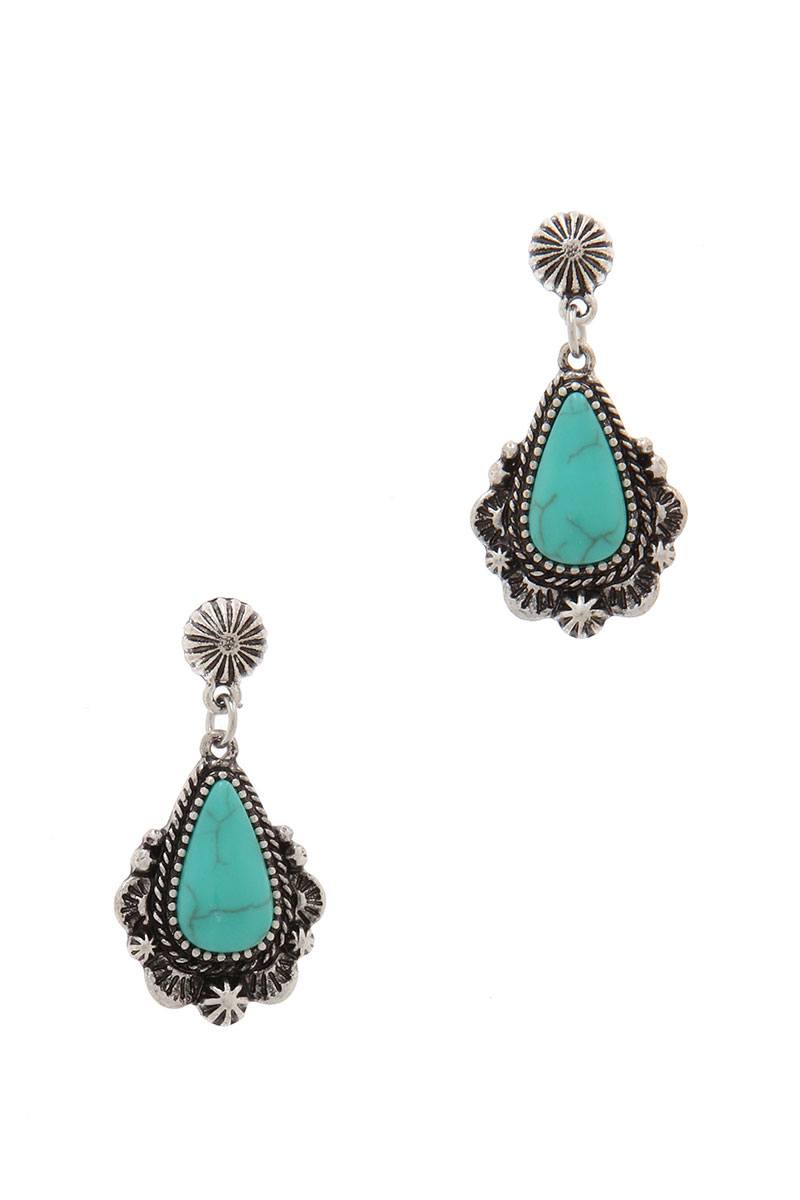 Rustic Teardrop Shape Post Drop Earring