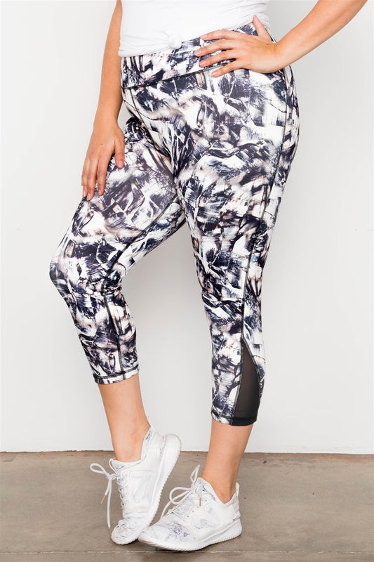 Plus Size Active Athletic Mid Rise Abstract Mesh Leggings