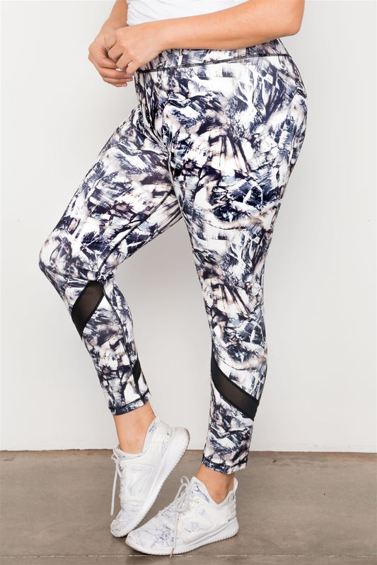 Plus Size Active Athletic Mid Rise Abstract Leggings