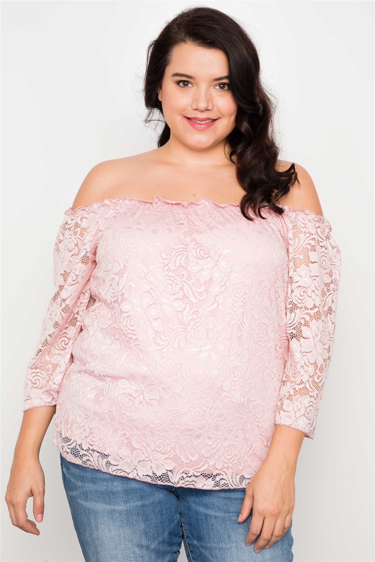 Plus Size Black Lace Off The Shoulder Top