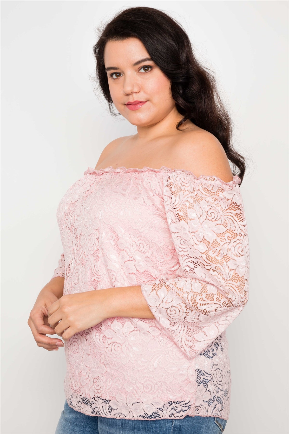 Plus Size Black Lace Off The Shoulder Top