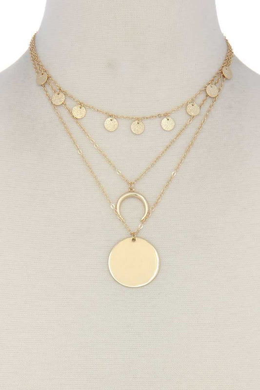 Crescent Moon Charm Coin Dangle Short Necklace