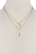 "blessed" Engraved Metal Bar Cross Charm Multi Layered Necklace