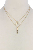 "blessed" Engraved Metal Bar Cross Charm Multi Layered Necklace