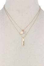 "blessed" Engraved Metal Bar Cross Charm Multi Layered Necklace