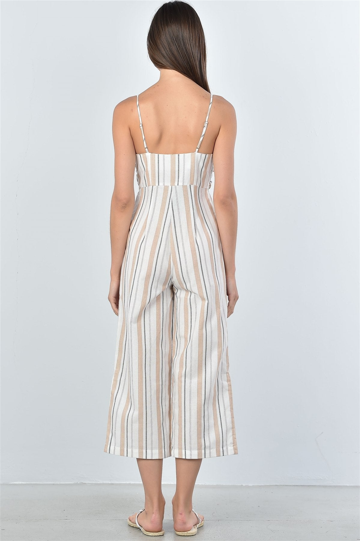 Cream Knotted Striped Jumpsuit