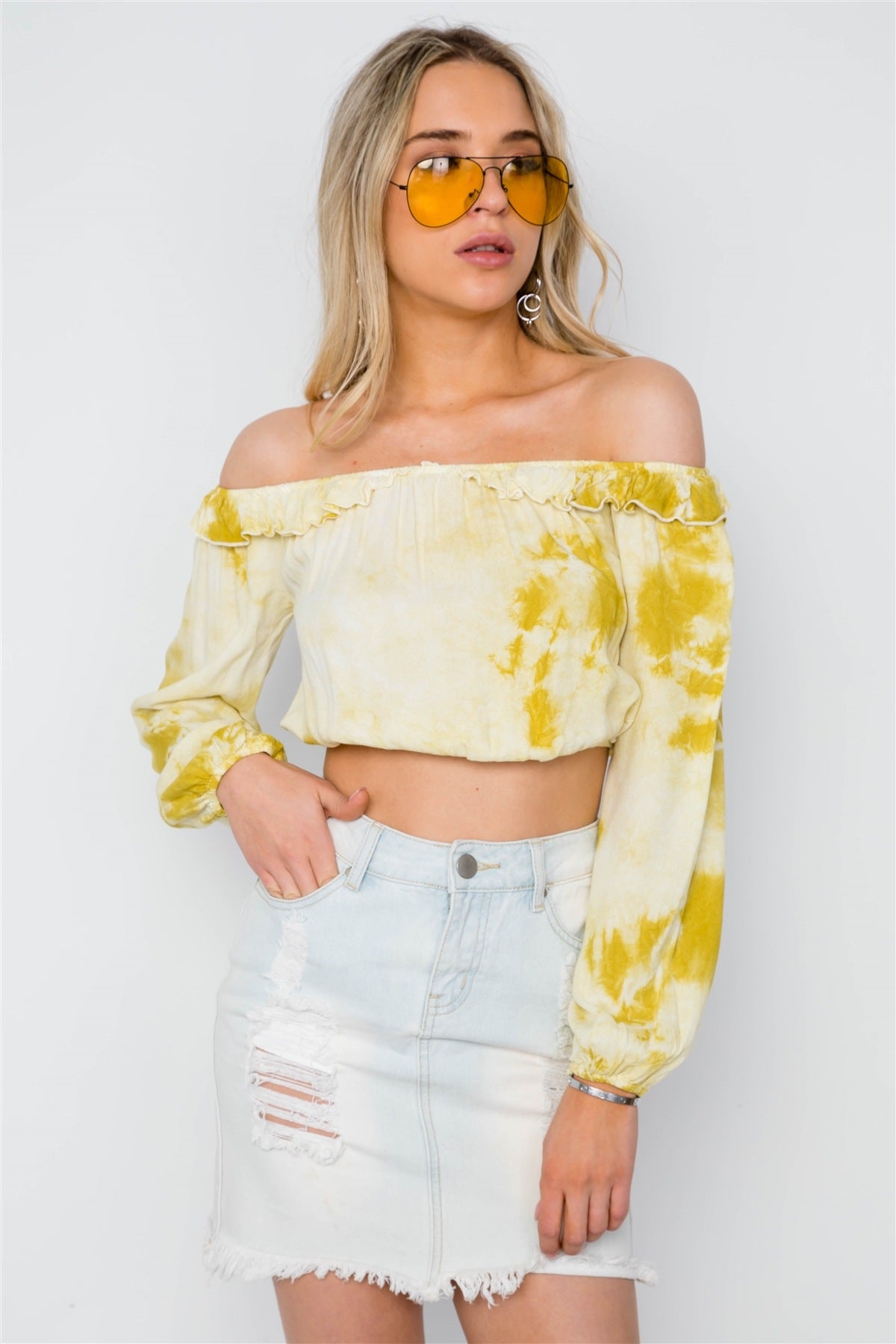 Tie Dye Off The Shoulder Long Sleeve Top