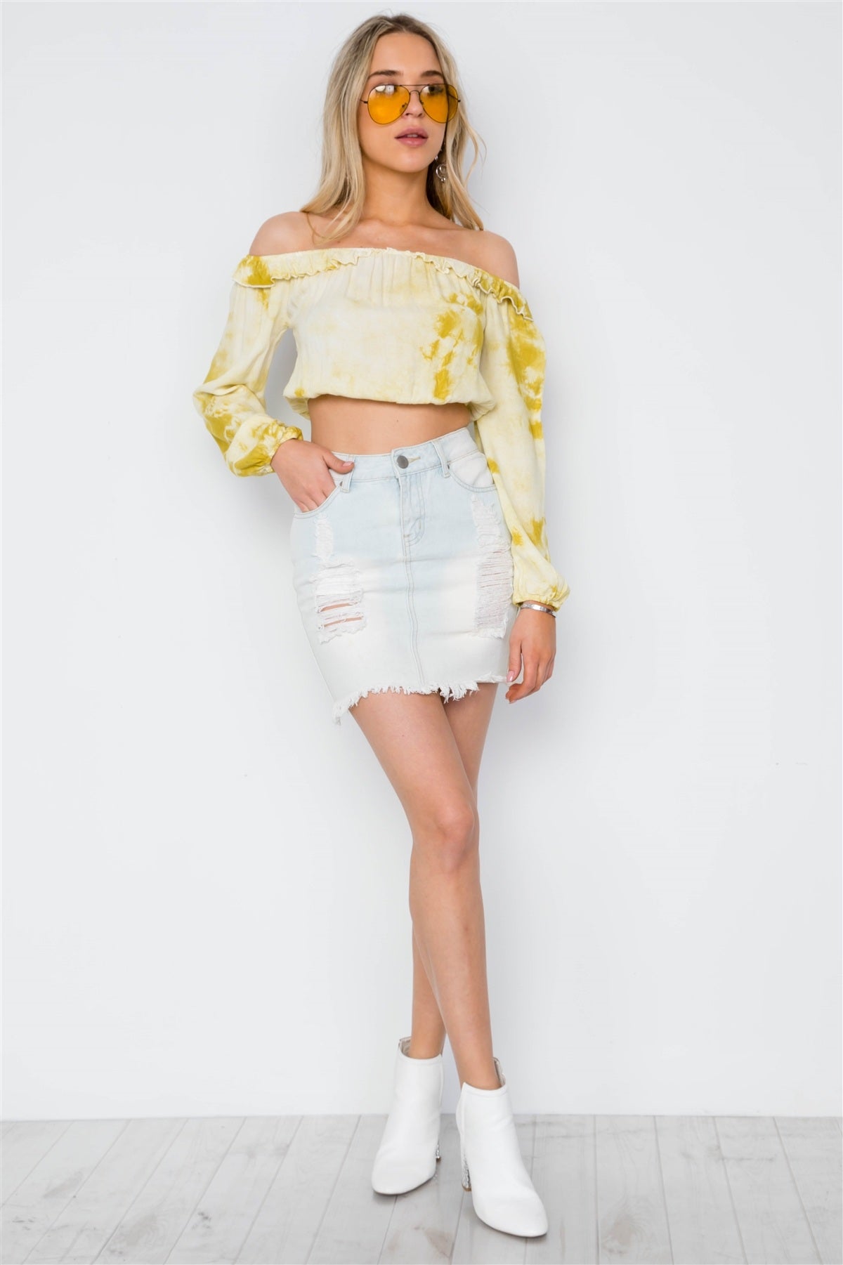 Tie Dye Off The Shoulder Long Sleeve Top