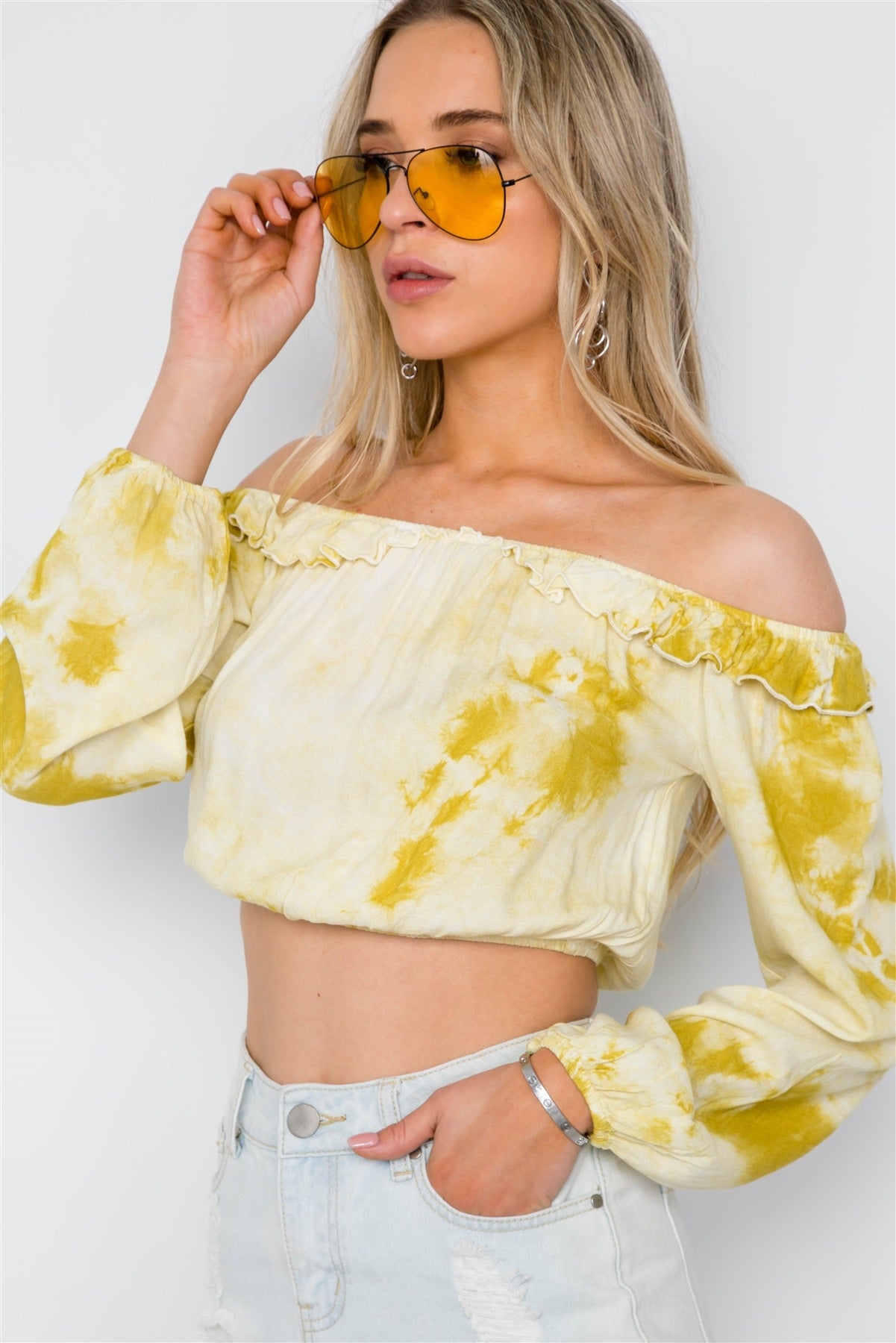 Tie Dye Off The Shoulder Long Sleeve Top