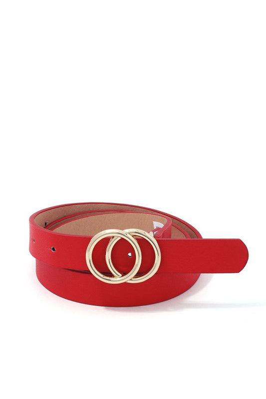 Double Circle Meta Buckle Pu Leather Belt