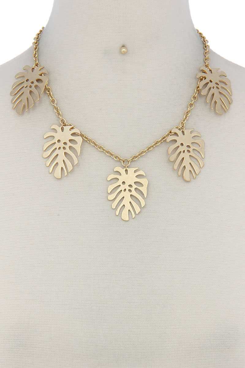 Tropical Leaf Dangle Metal Necklace