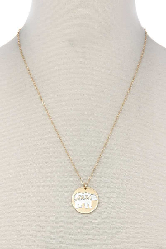 Mama Bear Circle Pendant Necklace
