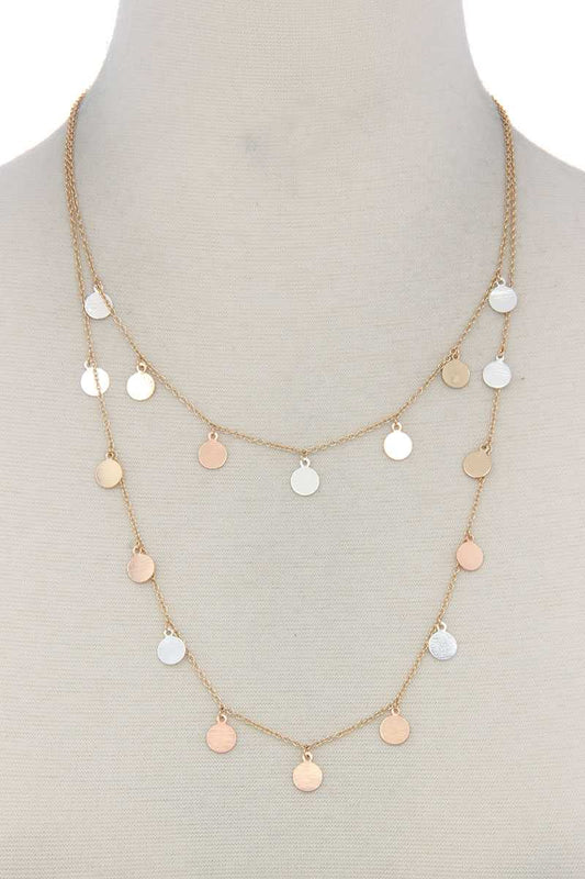 Coin Dangle Metal Layered Necklace