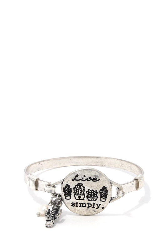 Live Simply Cactus Charm Metal Bracelet
