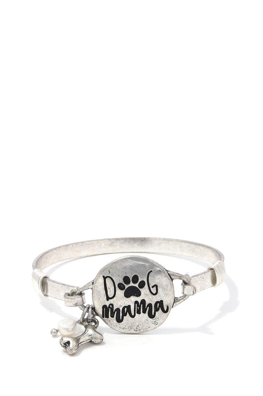 Dog Mom Bone Charm Metal Bracelet