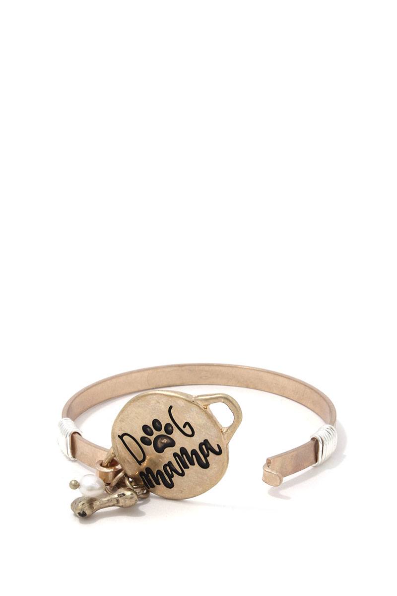 Dog Mom Bone Charm Metal Bracelet