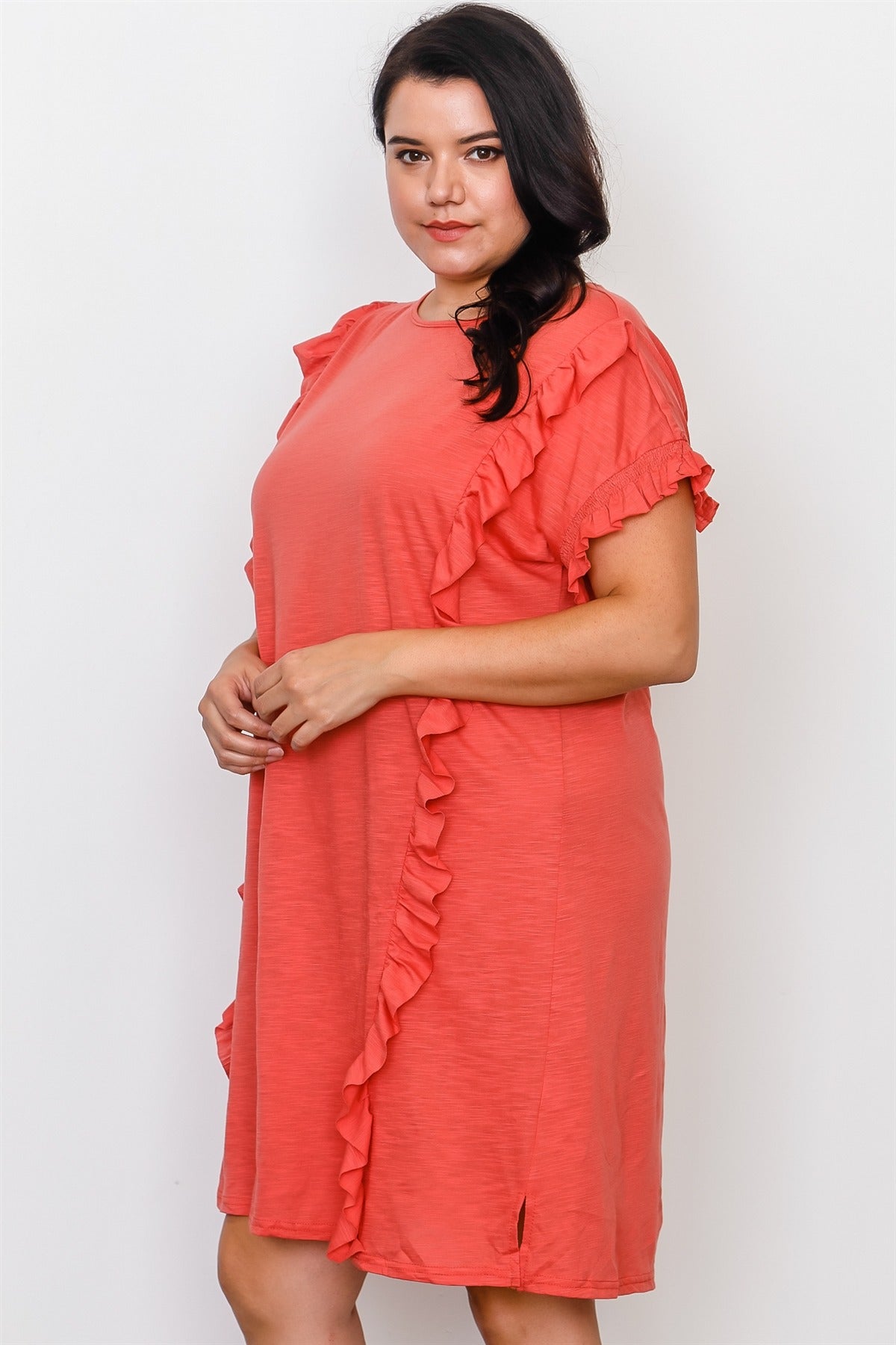 Plus Size Ruffle Front Midi Dress