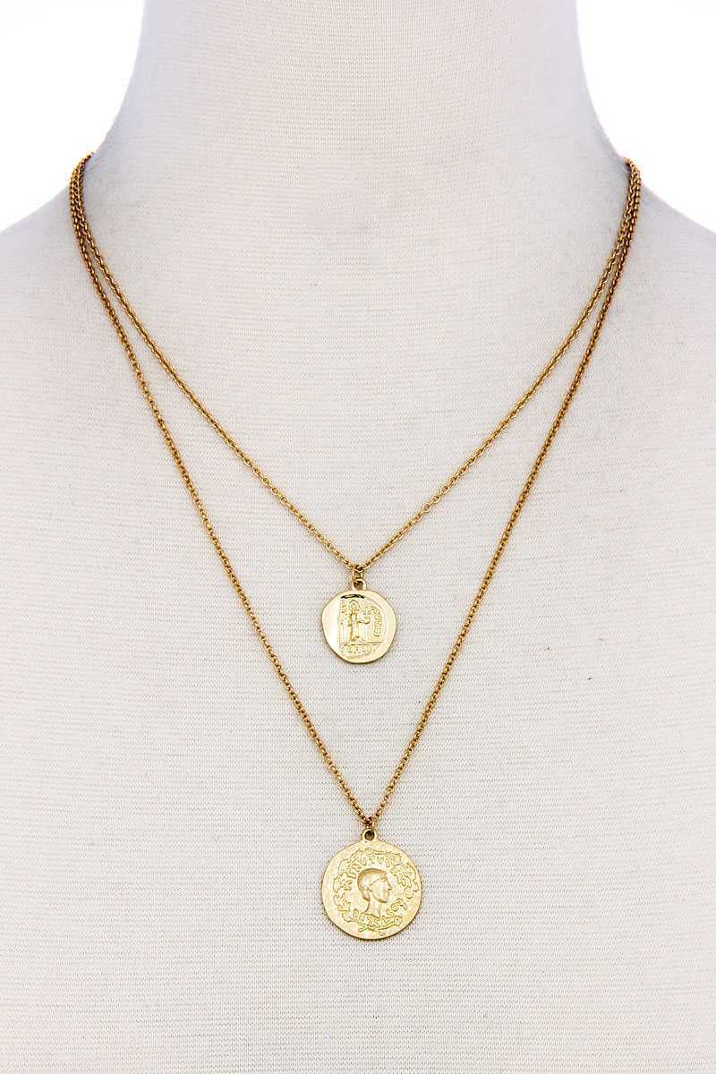 Chic Trendy Gold Coin Pendant Double Layer Necklace
