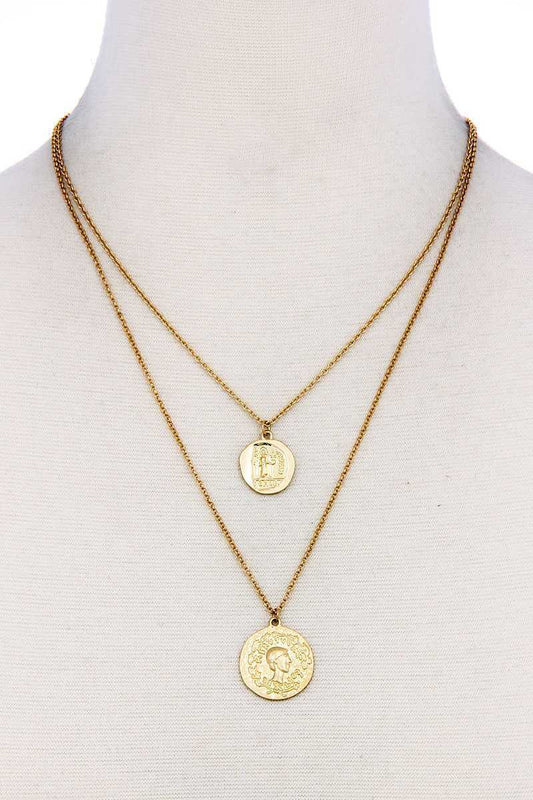 Chic Trendy Gold Coin Pendant Double Layer Necklace