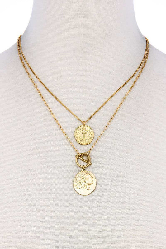 Double Antic Pendant Necklace