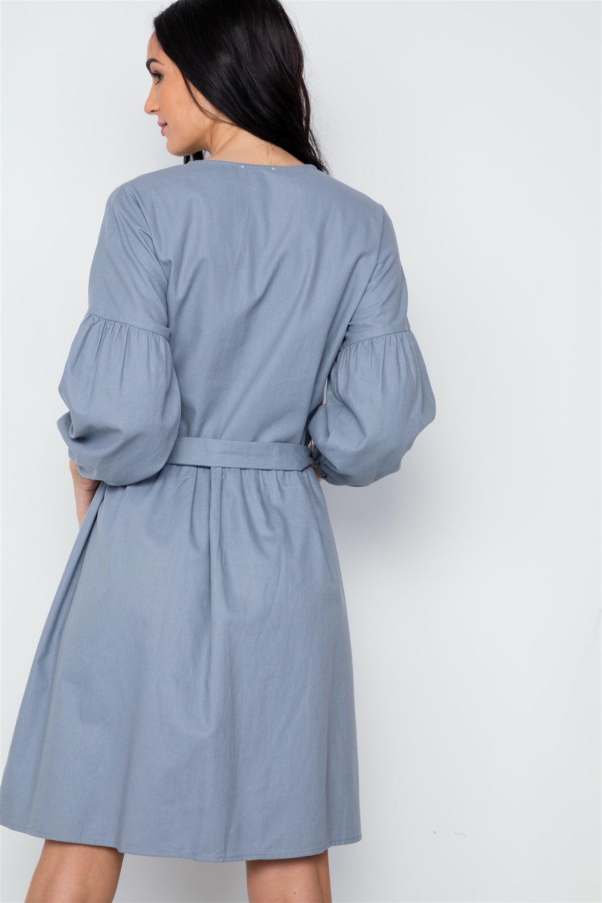 Button Down Solid Boho Self Tie Dress