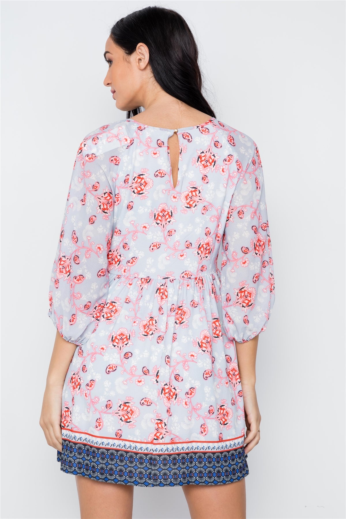 Multi Grey Paisley Boho Mini Dress