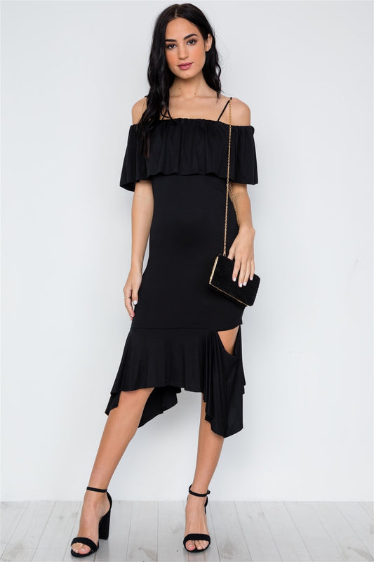 Black Cami Flounce Cut Out Dress