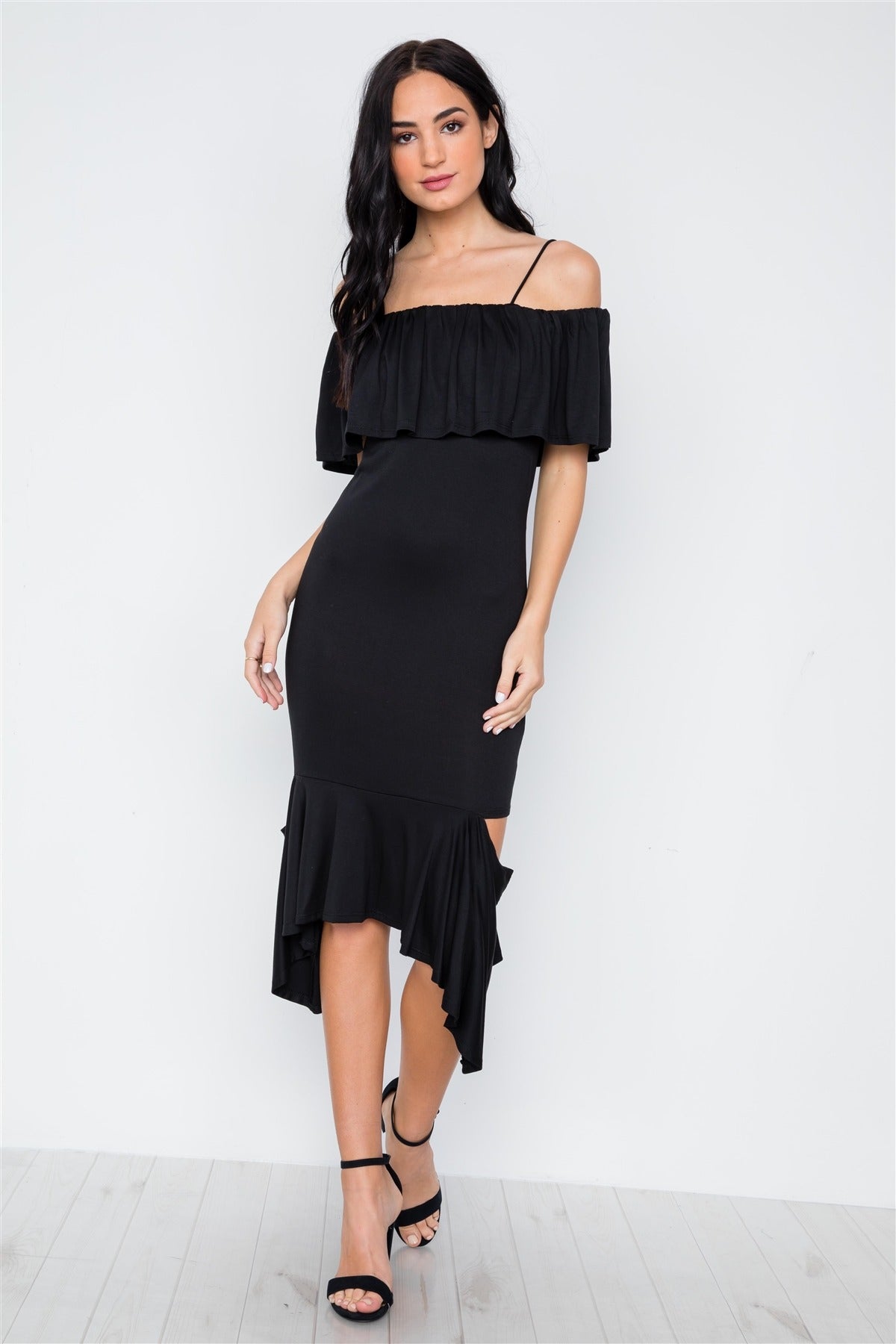 Black Cami Flounce Cut Out Dress