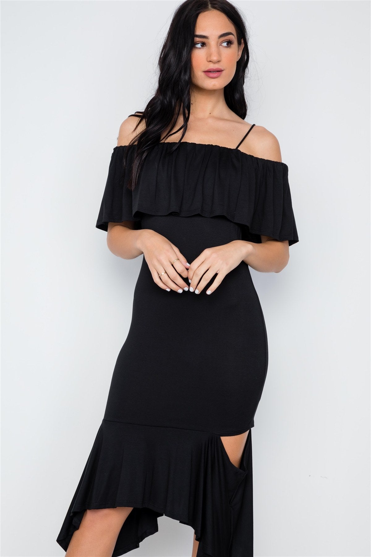 Black Cami Flounce Cut Out Dress