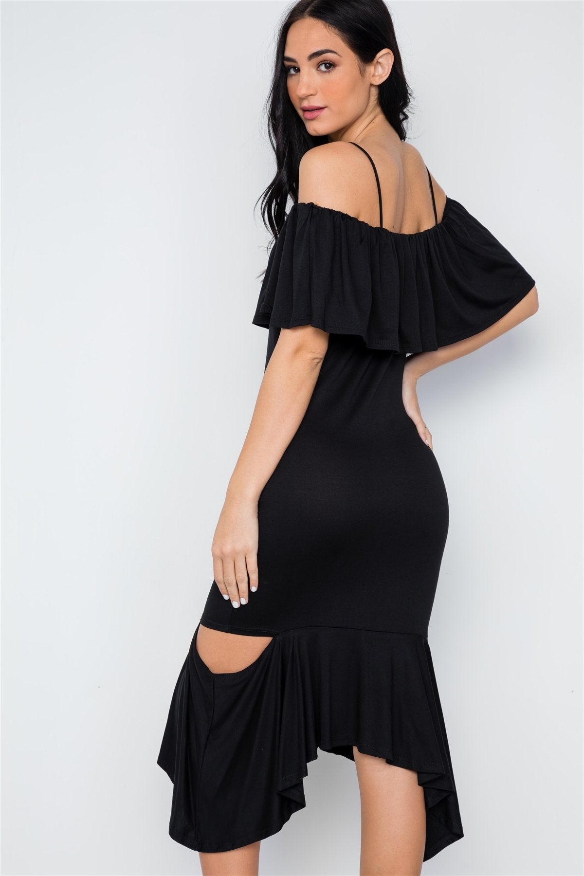 Black Cami Flounce Cut Out Dress