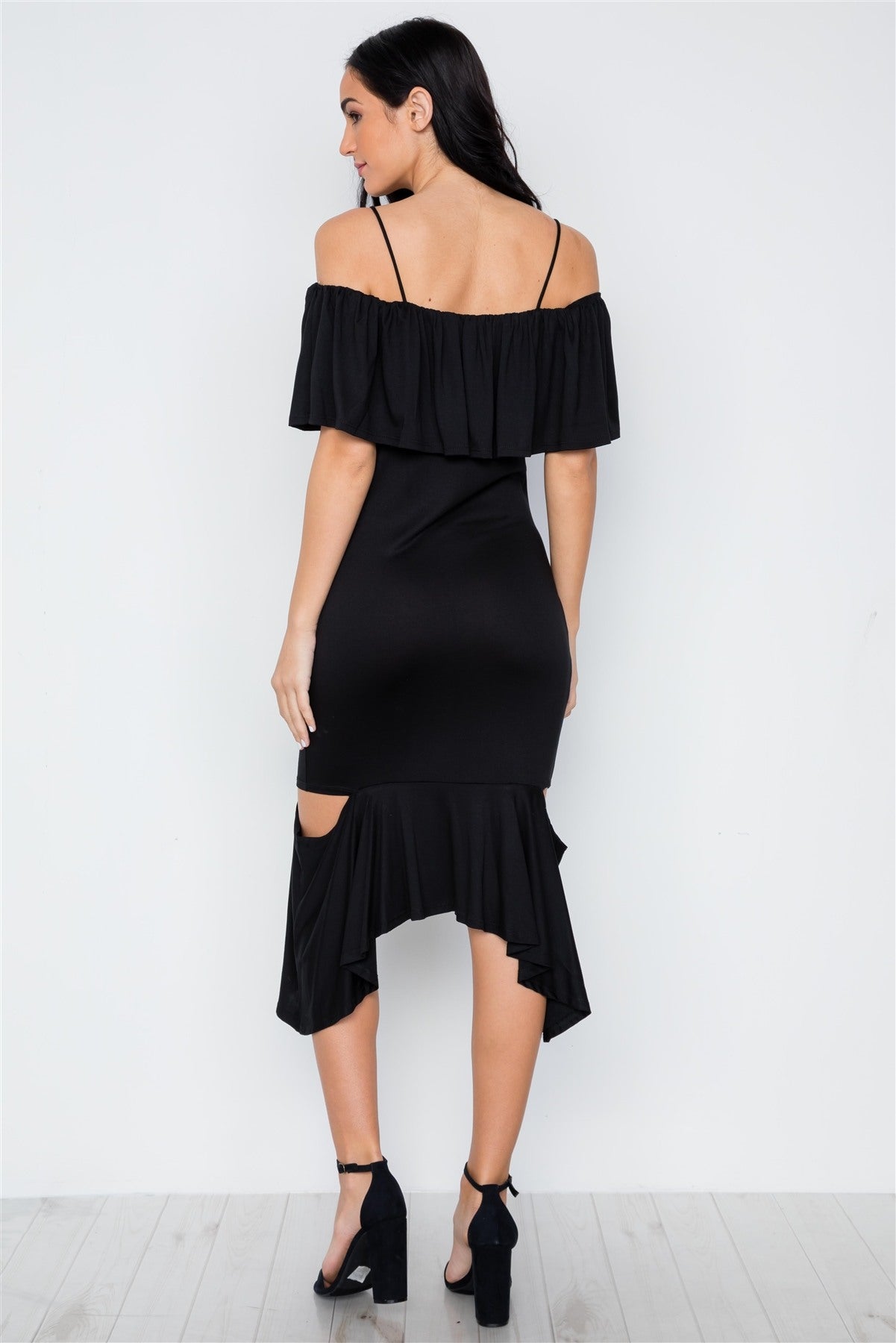 Black Cami Flounce Cut Out Dress