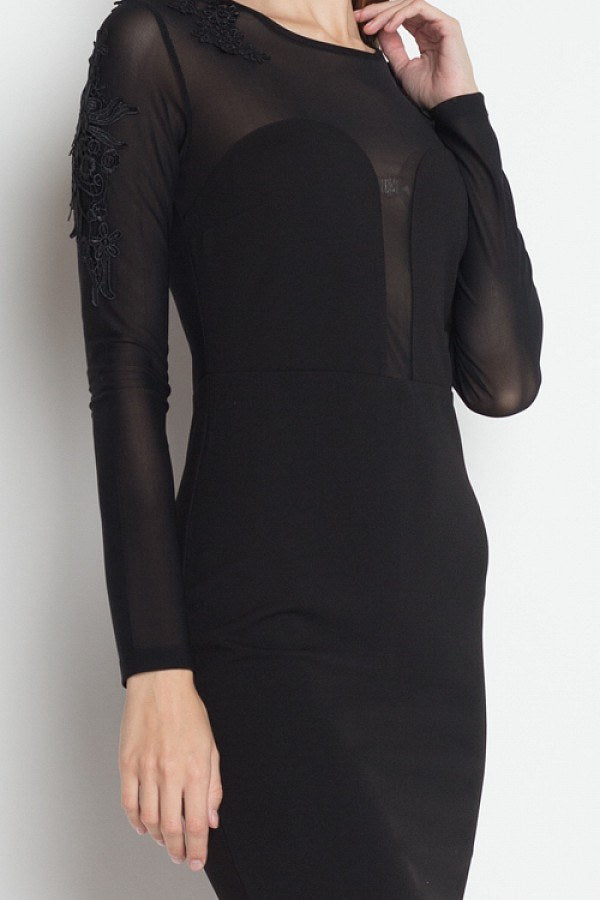 Long Sleeve Floral Mesh Dress