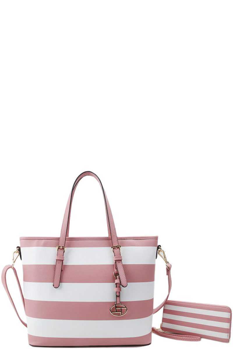 2in1 Modern Striped Shopper Bag With Matching Wallet