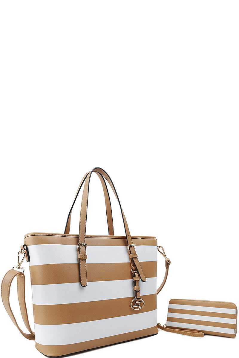 2in1 Modern Striped Shopper Bag With Matching Wallet