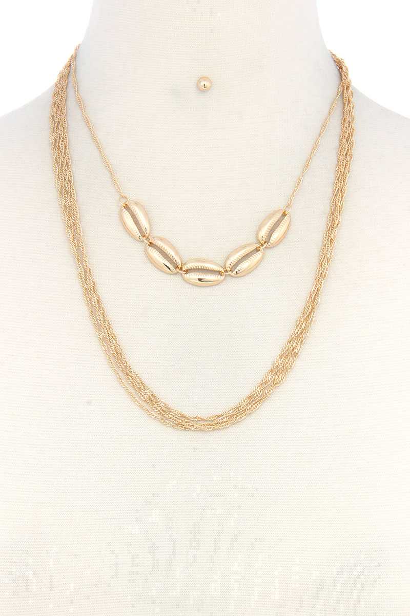 Coffee Bean Seashell Charm Metal Layered Necklace