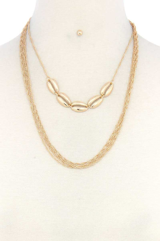 Coffee Bean Seashell Charm Metal Layered Necklace