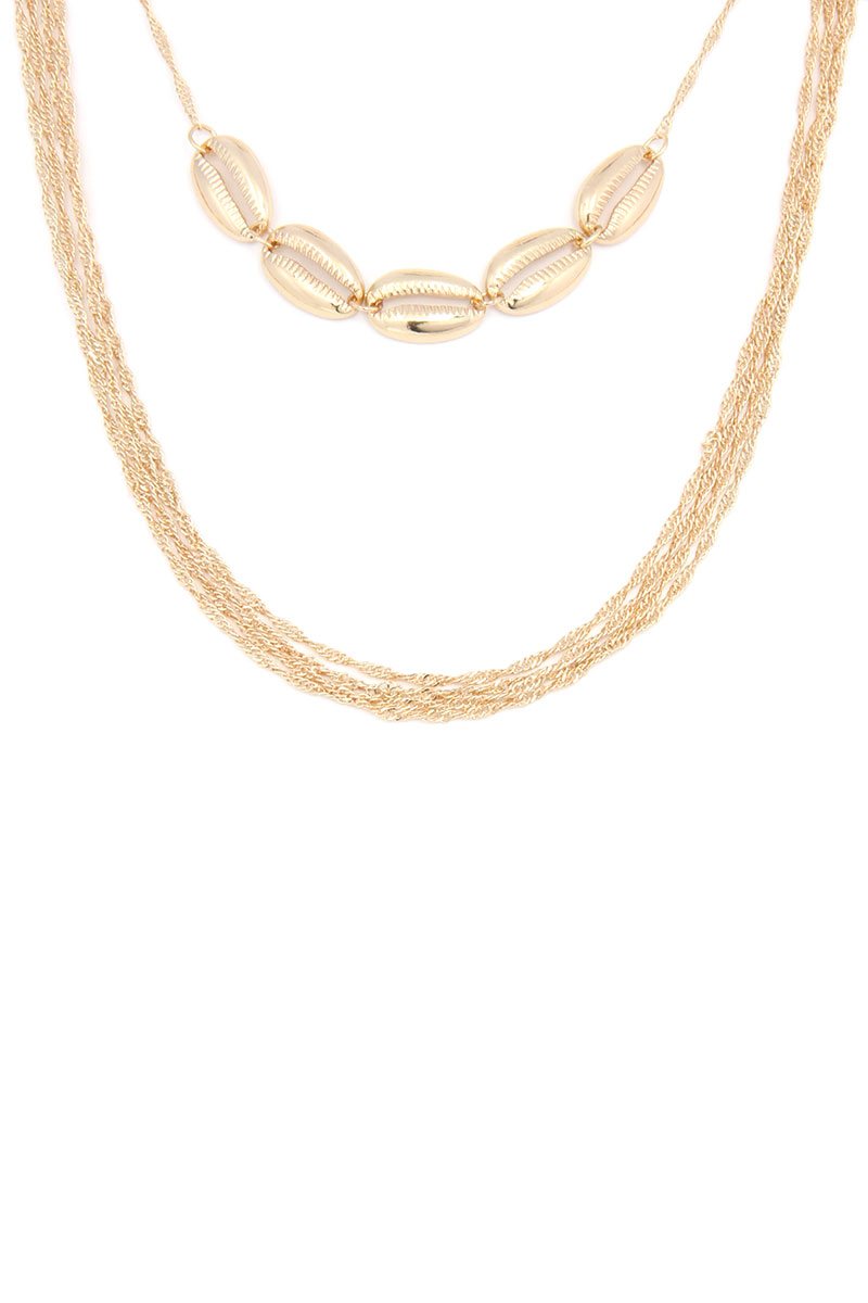 Coffee Bean Seashell Charm Metal Layered Necklace