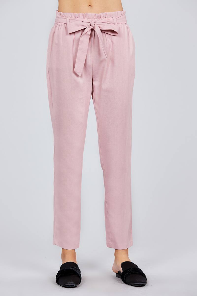 Paper Bag W/bow Tie Long Linen Pants