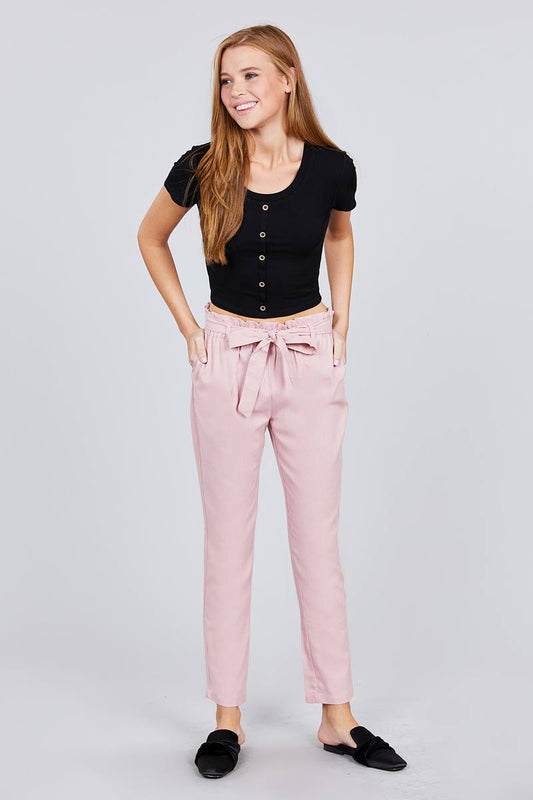 Paper Bag W/bow Tie Long Linen Pants