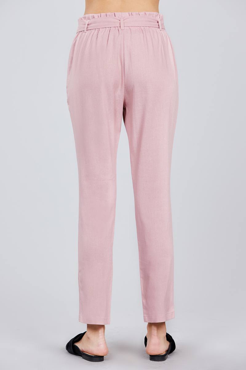 Paper Bag W/bow Tie Long Linen Pants