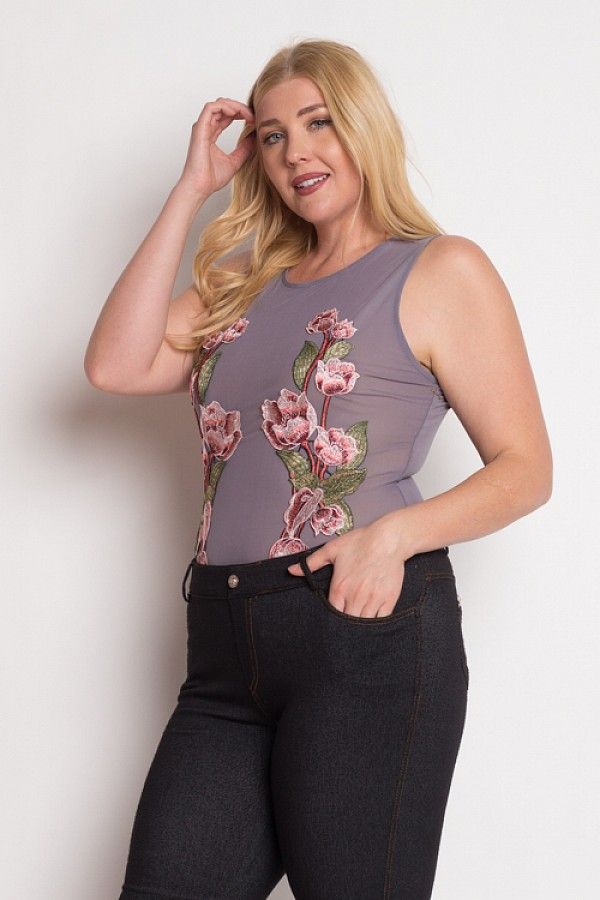 Floral Embroidery Mesh Bodysuit