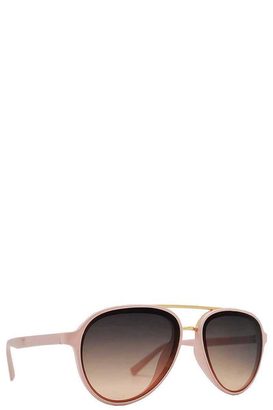 Retro Aviator With Brow Bar Flat Lens Plastic Sunglasses