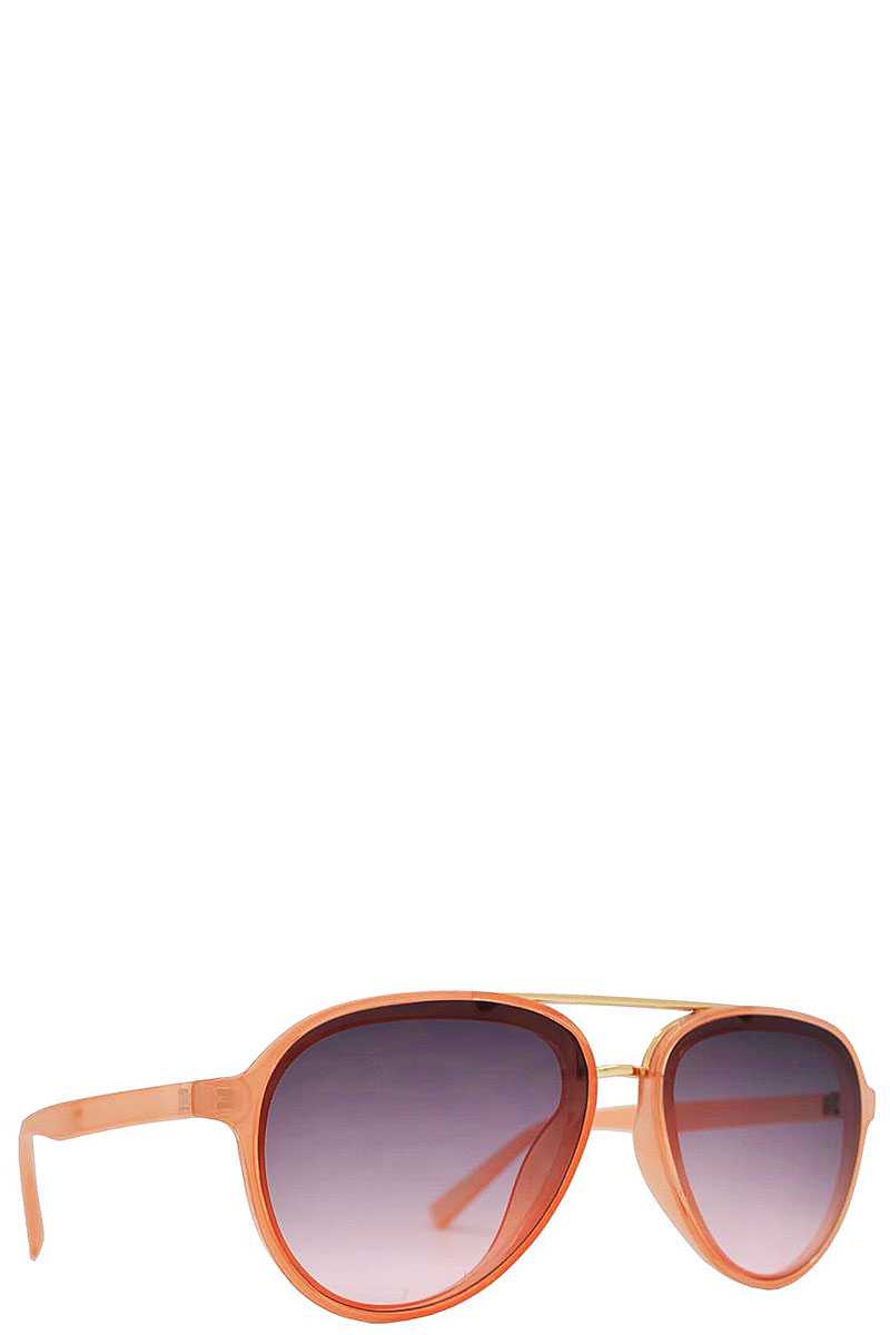 Retro Aviator With Brow Bar Flat Lens Plastic Sunglasses
